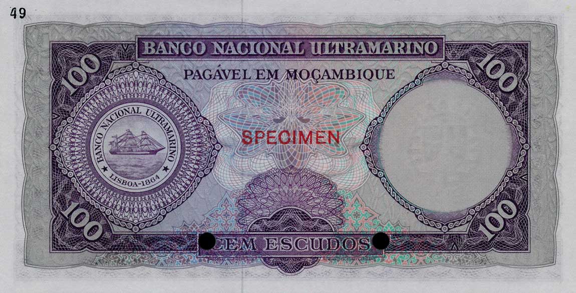 Back of Mozambique p109ct: 100 Escudos from 1961