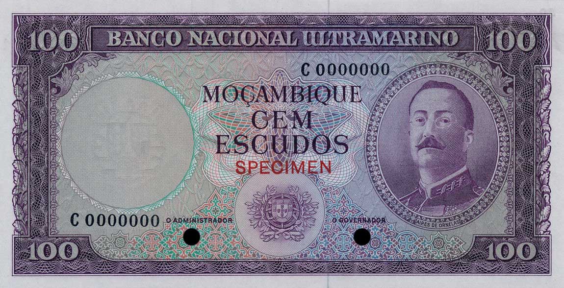 Front of Mozambique p109ct: 100 Escudos from 1961