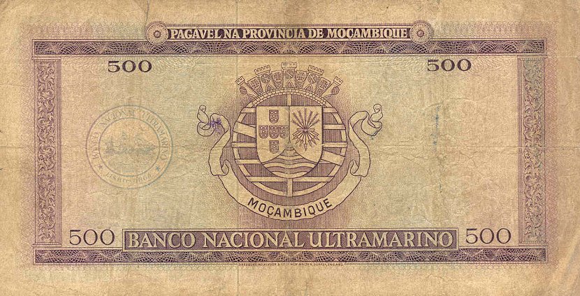 Back of Mozambique p110a: 500 Escudos from 1967