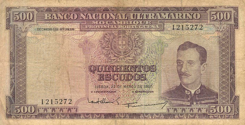 Front of Mozambique p110a: 500 Escudos from 1967