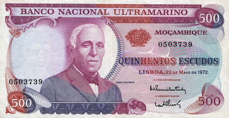 Front of Mozambique p114a: 500 Escudos from 1972