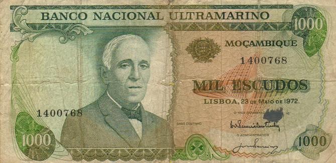 Front of Mozambique p115a: 1000 Escudos from 1972