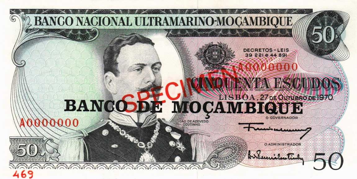 Front of Mozambique p116s: 50 Escudos from 1970