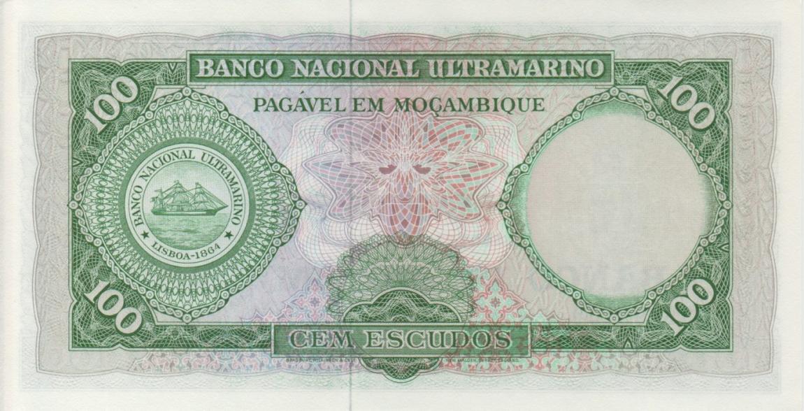 Back of Mozambique p117a: 100 Escudos from 1976