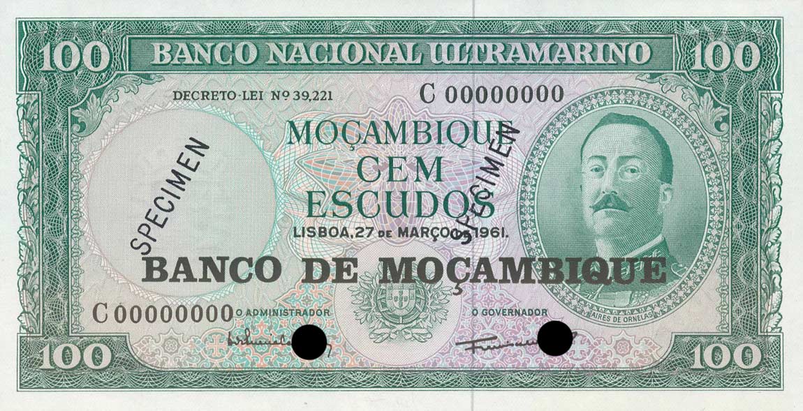 Front of Mozambique p117s: 100 Escudos from 1976