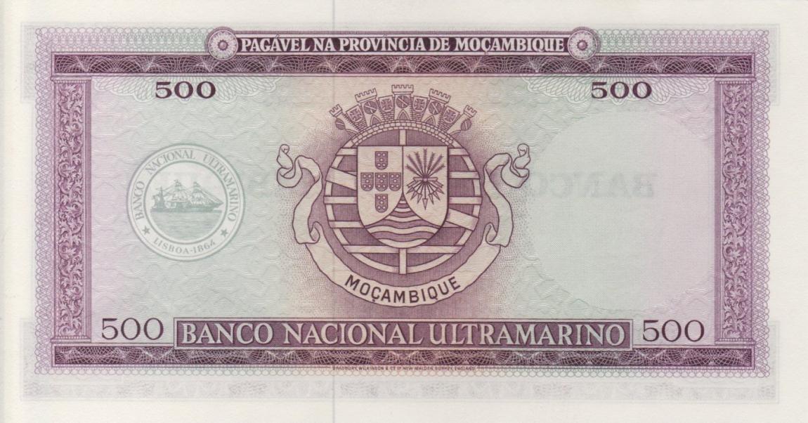 Back of Mozambique p118a: 500 Escudos from 1976
