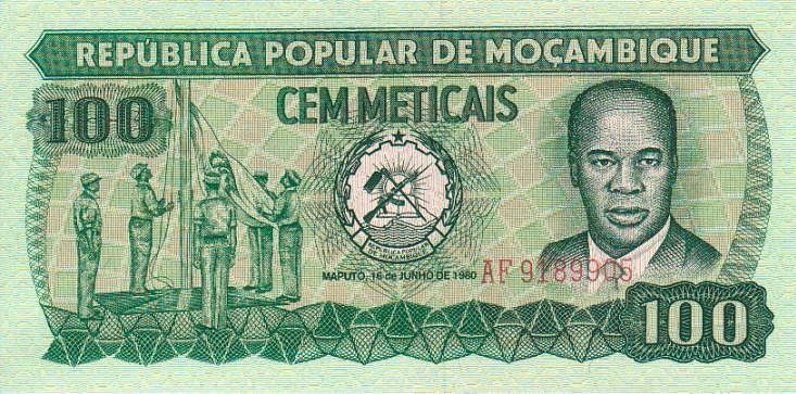 Front of Mozambique p126: 100 Meticas from 1980