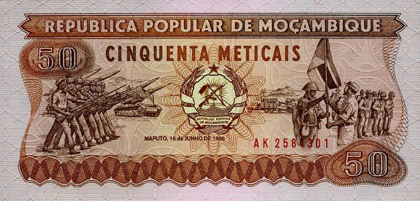 Front of Mozambique p129b: 50 Meticas from 1986