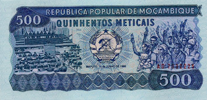 Front of Mozambique p131a: 500 Meticas from 1983