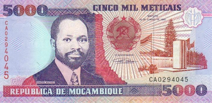 Front of Mozambique p136: 5000 Meticas from 1991