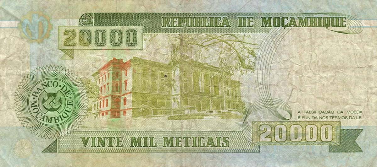 Back of Mozambique p140b: 20000 Meticas from 1999