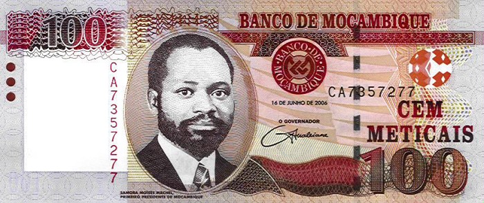 Front of Mozambique p145a: 100 Meticas from 2006