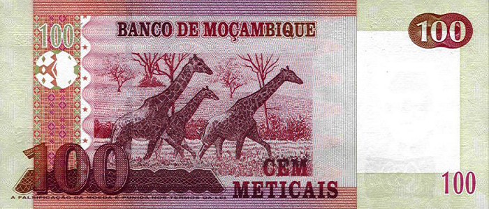 Back of Mozambique p145a: 100 Meticas from 2006