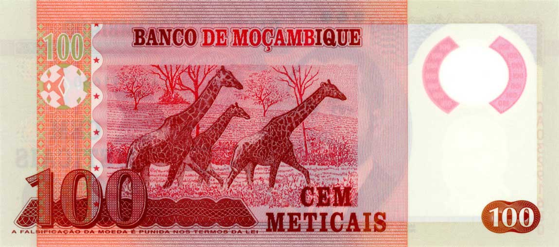 Back of Mozambique p151a: 100 Metica from 2011