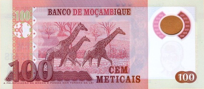 Back of Mozambique p151b: 100 Metica from 2017