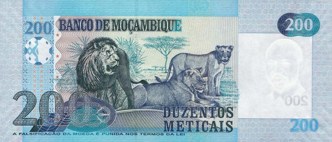 Back of Mozambique p152b: 200 Metica from 2017