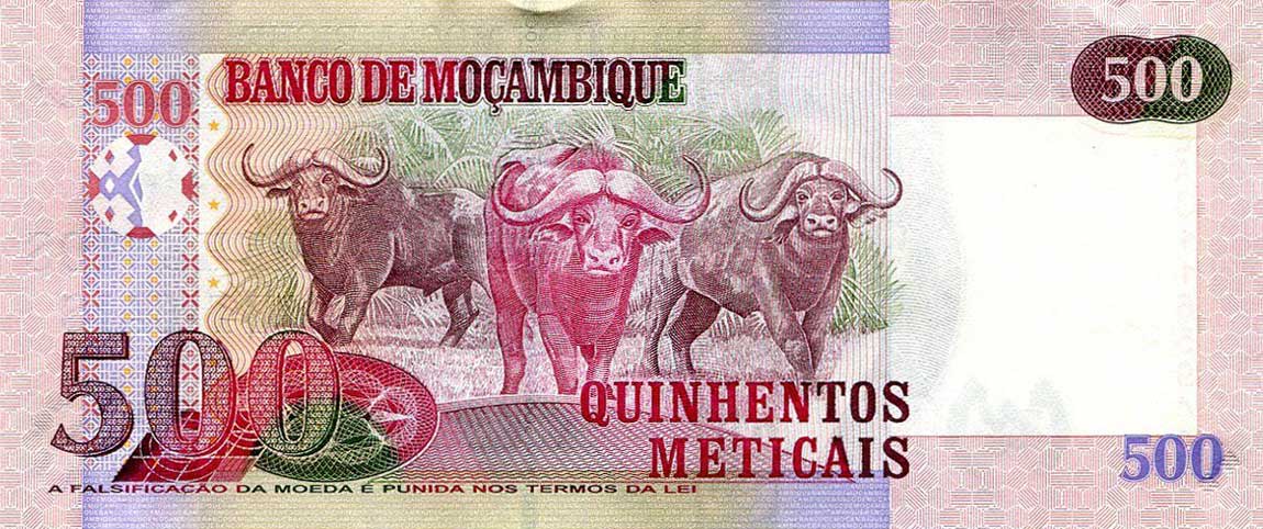 Back of Mozambique p153a: 500 Metica from 2011