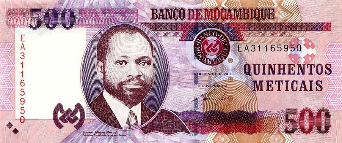 Front of Mozambique p153a: 500 Metica from 2011