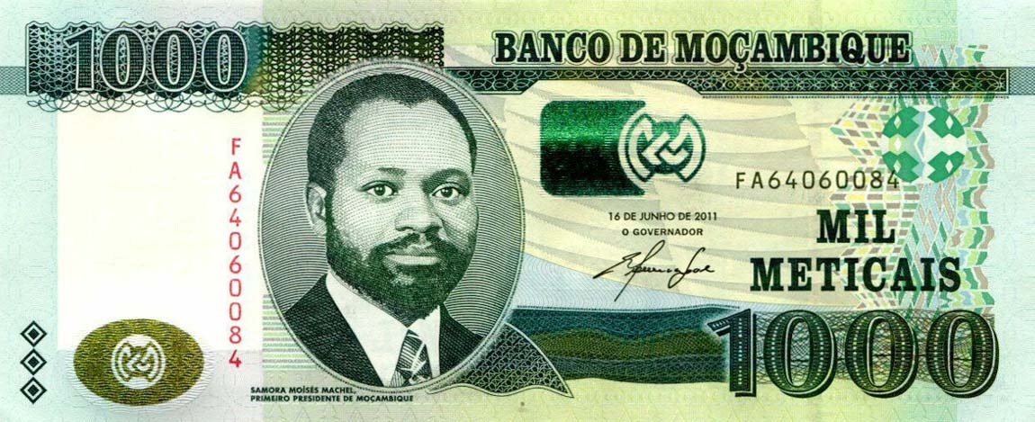 Front of Mozambique p154a: 1000 Metica from 2011