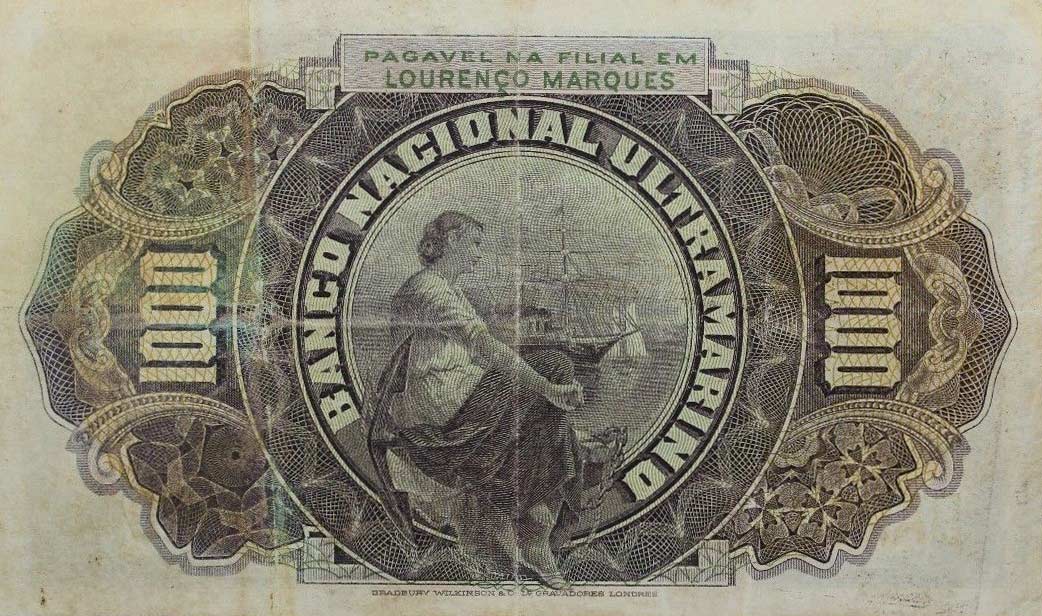 Back of Mozambique p32: 1000 Reis from 1909