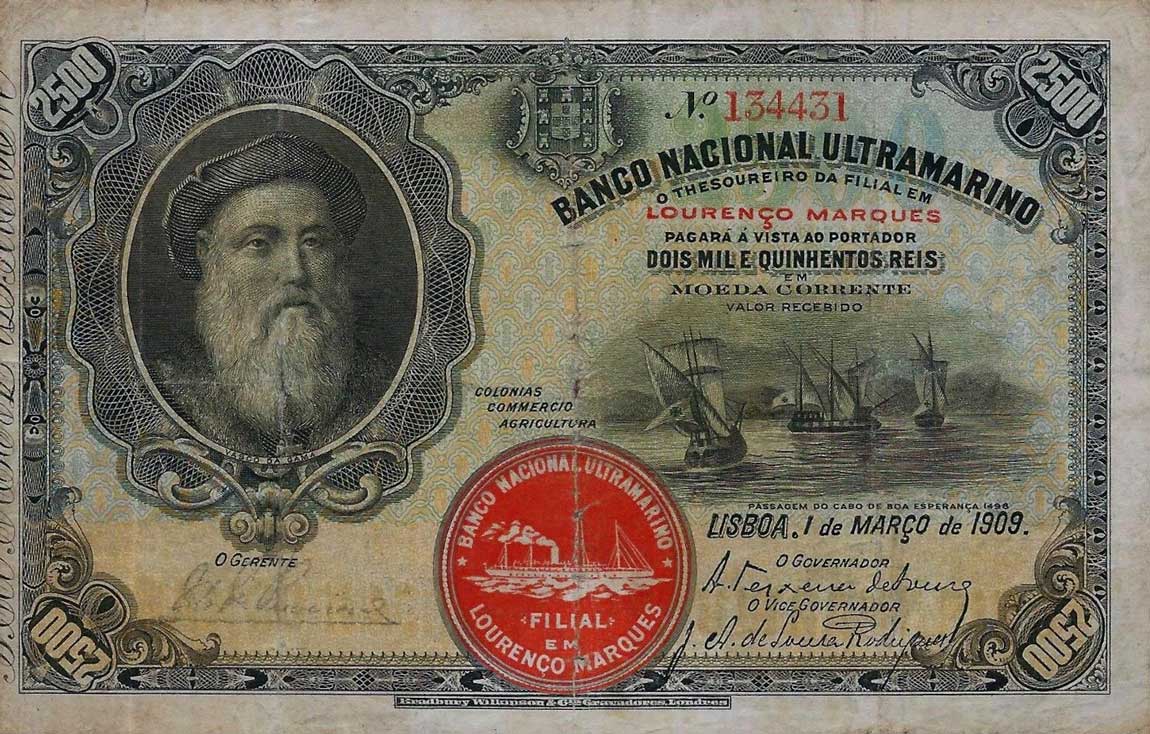 Front of Mozambique p34: 2500 Reis from 1909