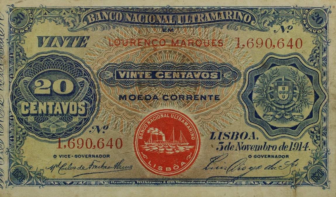 Front of Mozambique p54: 20 Centavos from 1914