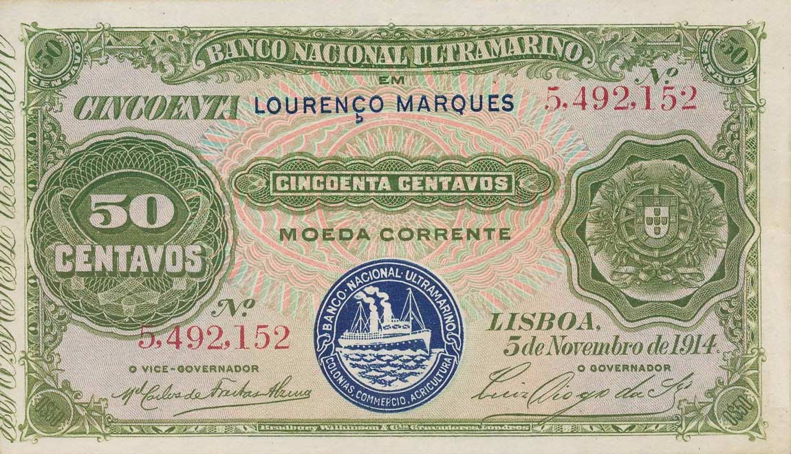 Front of Mozambique p58: 50 Centavos from 1914