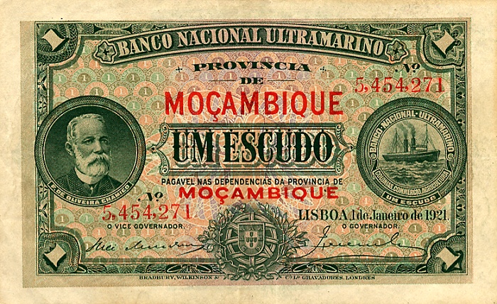 Front of Mozambique p66b: 1 Escudo from 1921