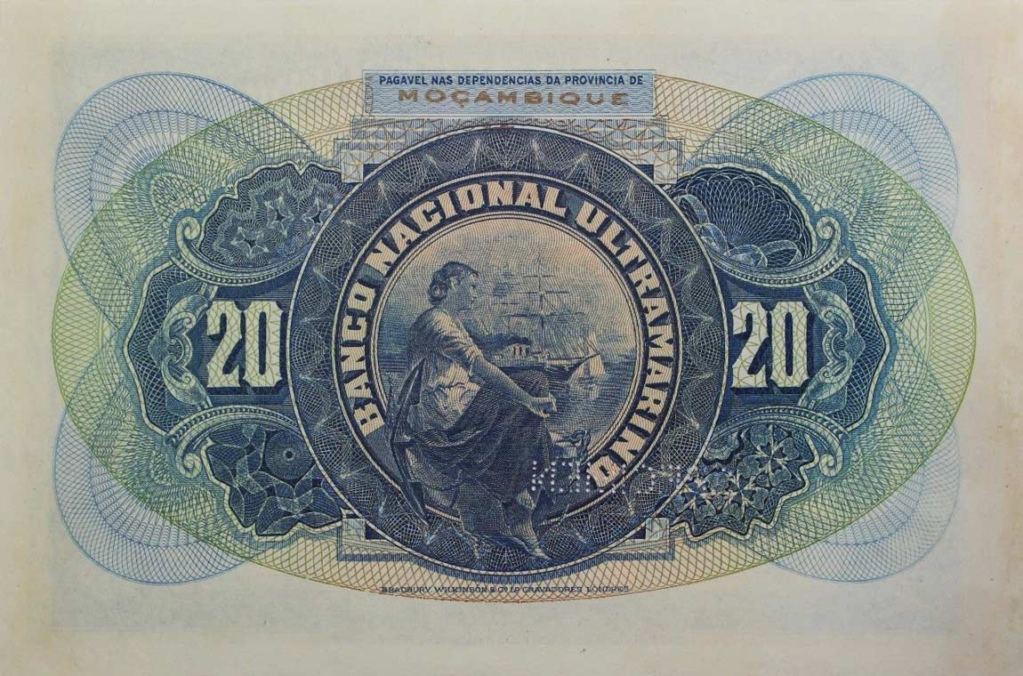 Back of Mozambique p70s: 20 Escudos from 1921