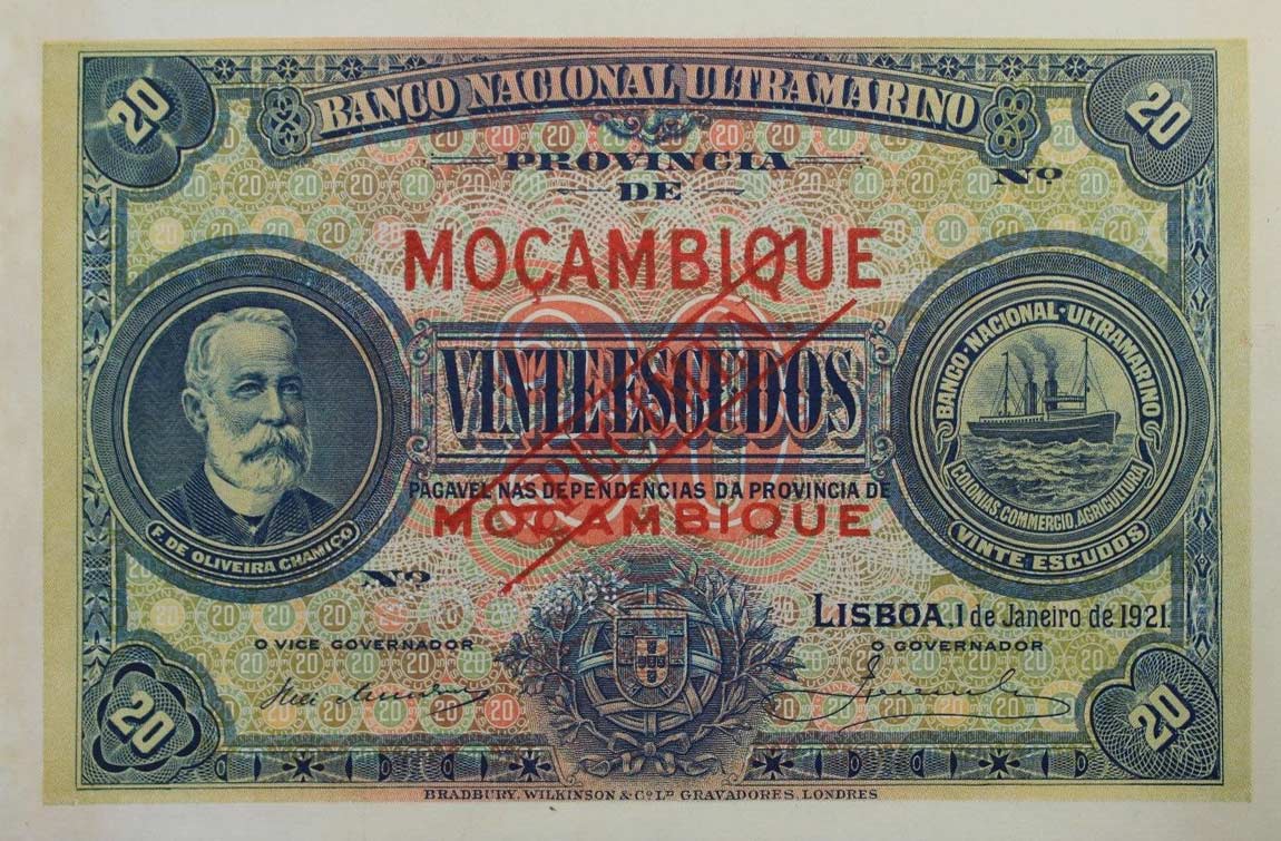 Front of Mozambique p70s: 20 Escudos from 1921