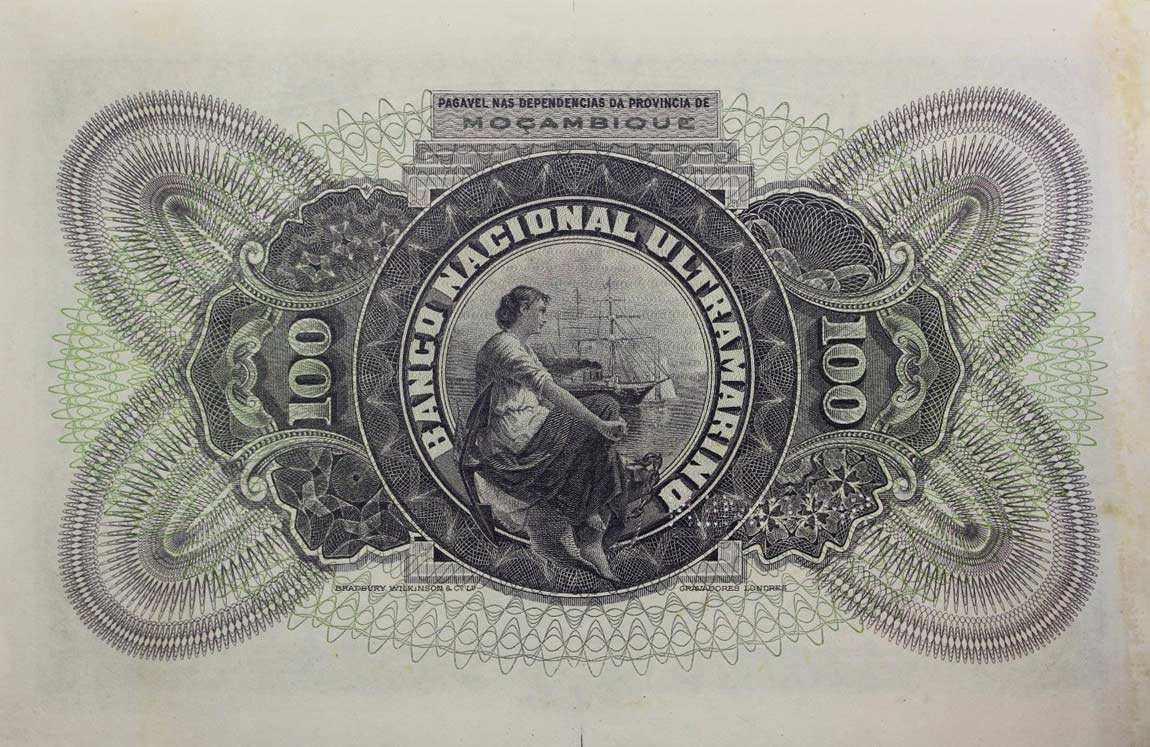 Back of Mozambique p72s: 100 Escudos from 1921