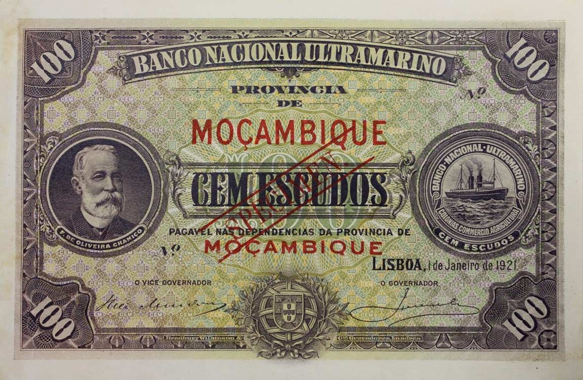 Front of Mozambique p72s: 100 Escudos from 1921