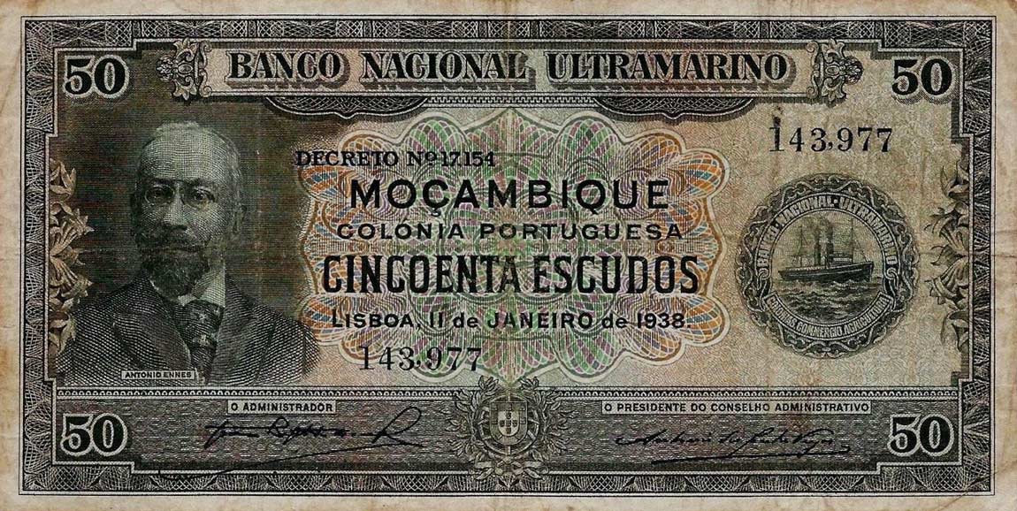 Front of Mozambique p75a: 50 Escudos from 1938