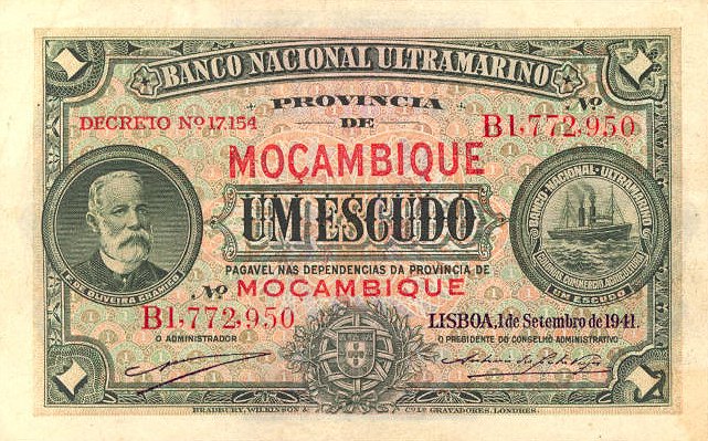 Front of Mozambique p81a: 1 Escudo from 1941