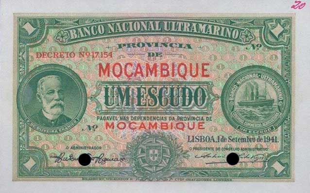 Front of Mozambique p81r: 1 Escudo from 1941