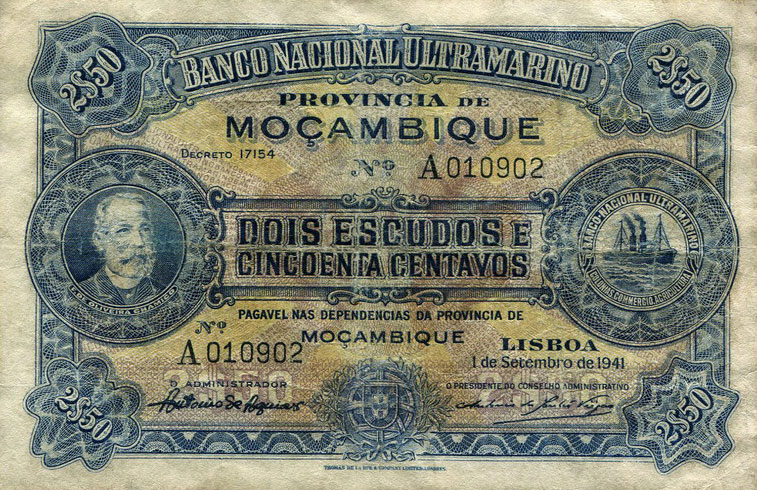 Front of Mozambique p82a: 2.5 Escudos from 1941