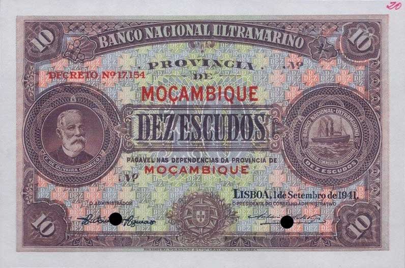 Front of Mozambique p84r: 10 Escudos from 1941