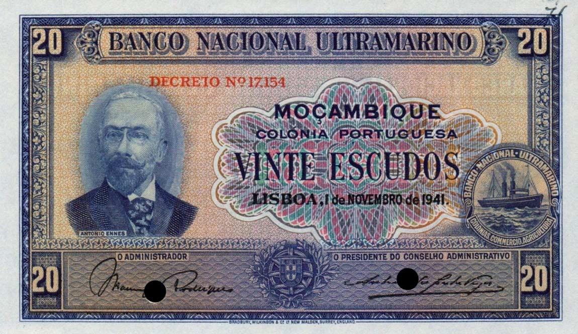 Front of Mozambique p85s: 20 Escudos from 1941