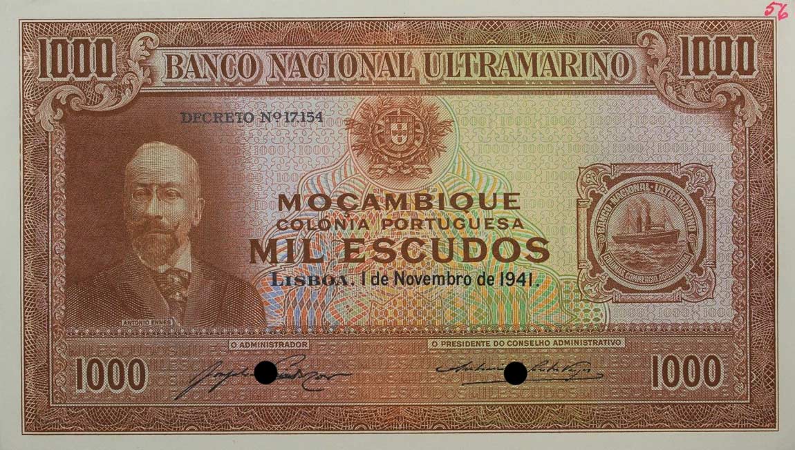 Front of Mozambique p88s: 1000 Escudos from 1941