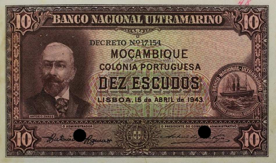 Front of Mozambique p90r: 10 Escudos from 1943