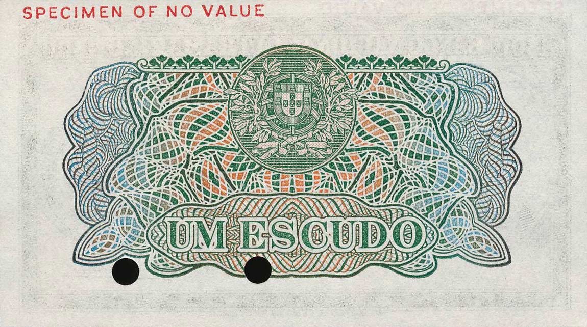 Back of Mozambique p92r: 1 Escudo from 1944