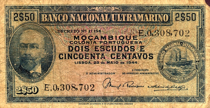 Front of Mozambique p93a: 2.5 Escudos from 1944