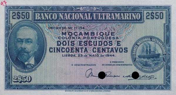 Front of Mozambique p93r: 2.5 Escudos from 1944