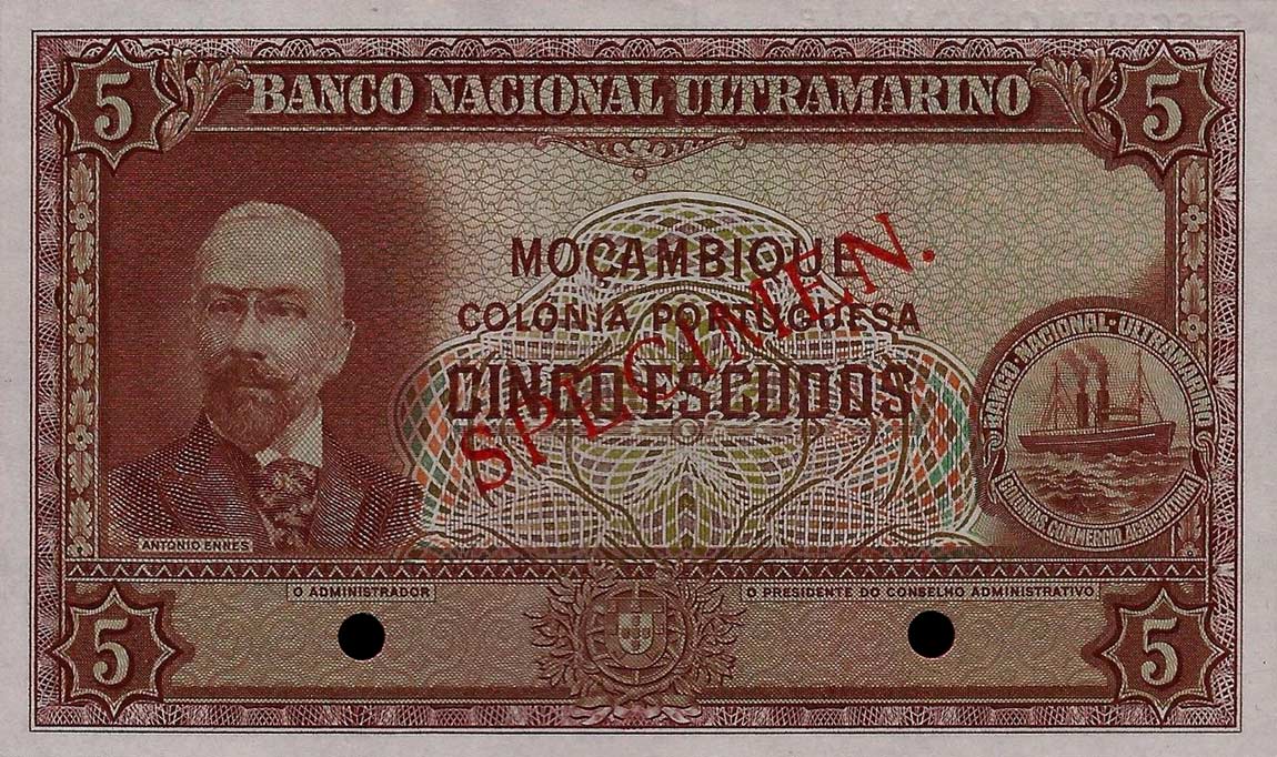 Front of Mozambique p94ct: 5 Escudos from 1945