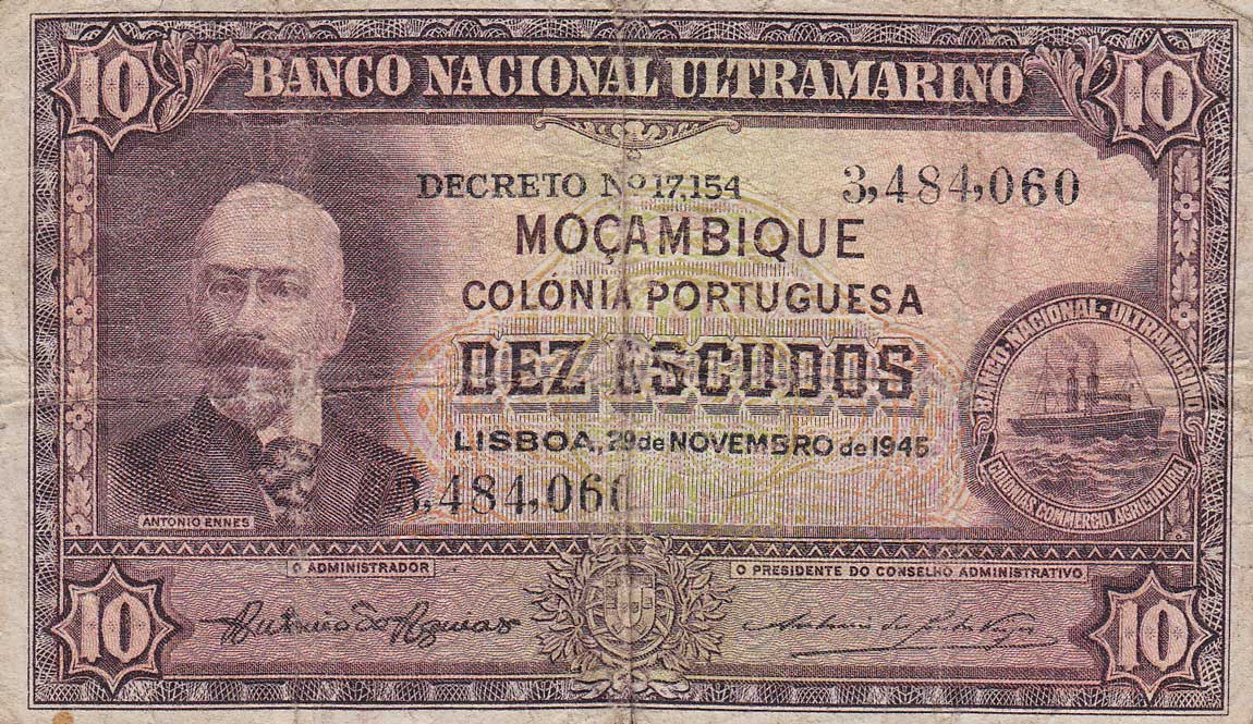 Front of Mozambique p95: 10 Escudos from 1945