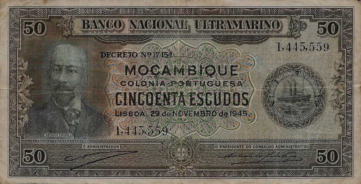 Front of Mozambique p96A: 50 Escudos from 1945