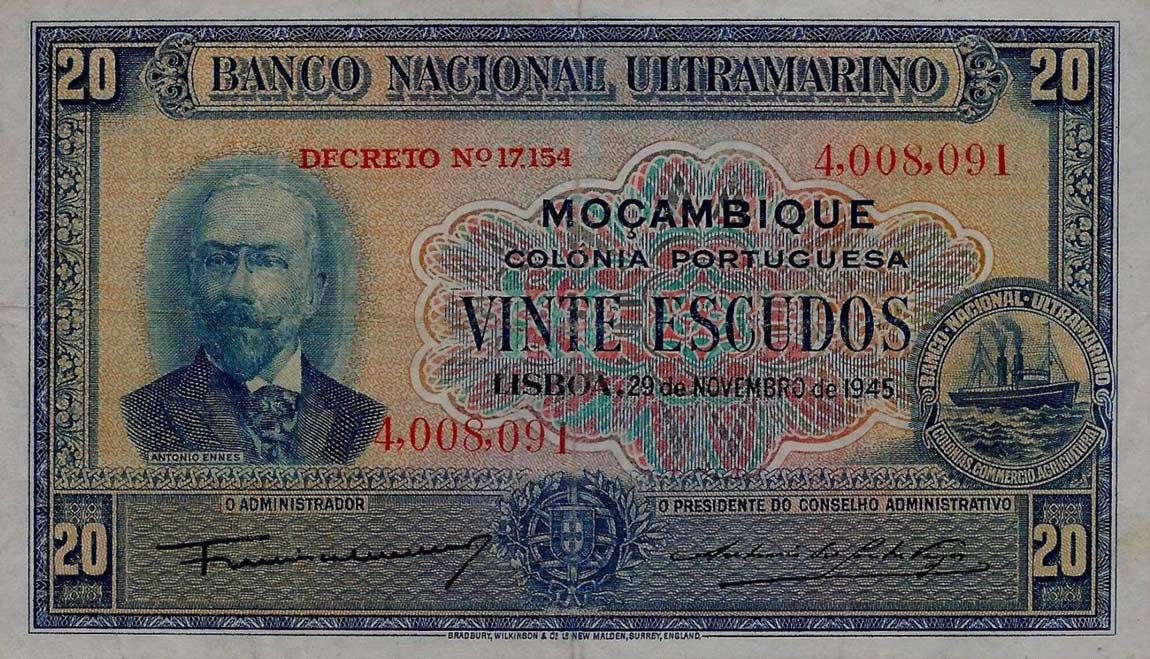 Front of Mozambique p96: 20 Escudos from 1945