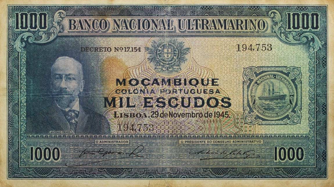 Front of Mozambique p99a: 1000 Escudos from 1945