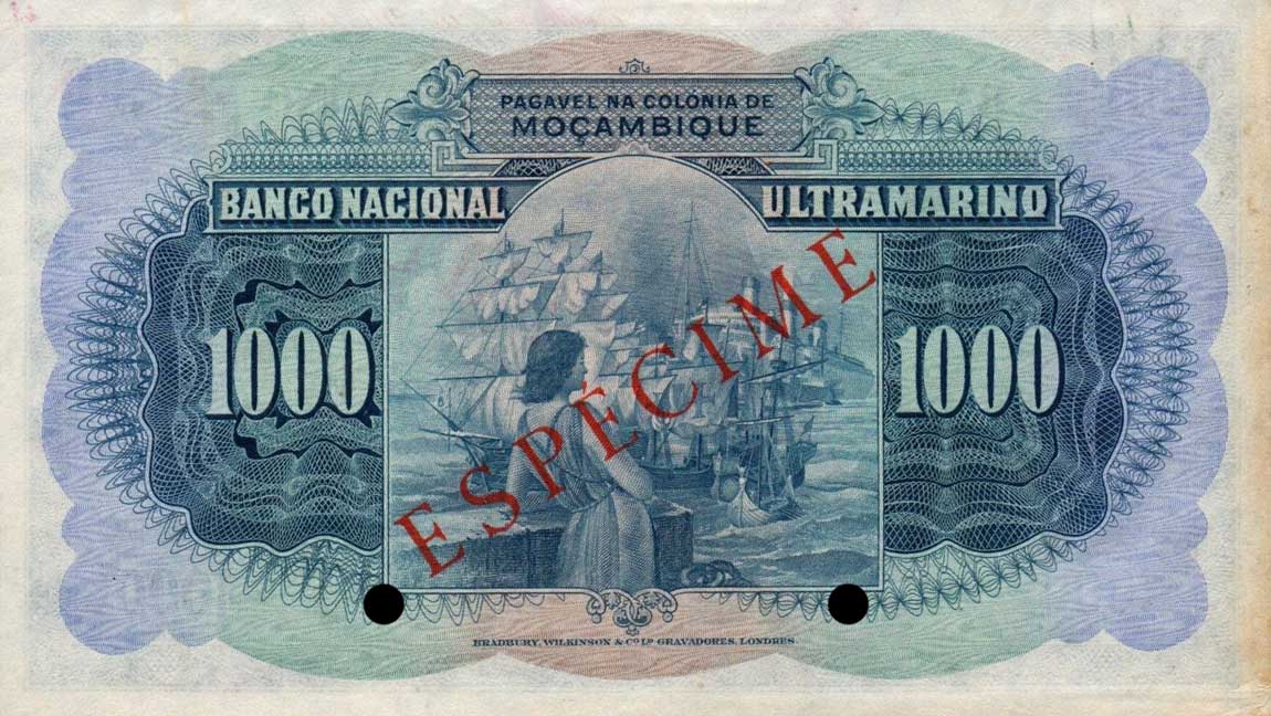 Back of Mozambique p99s: 1000 Escudos from 1945