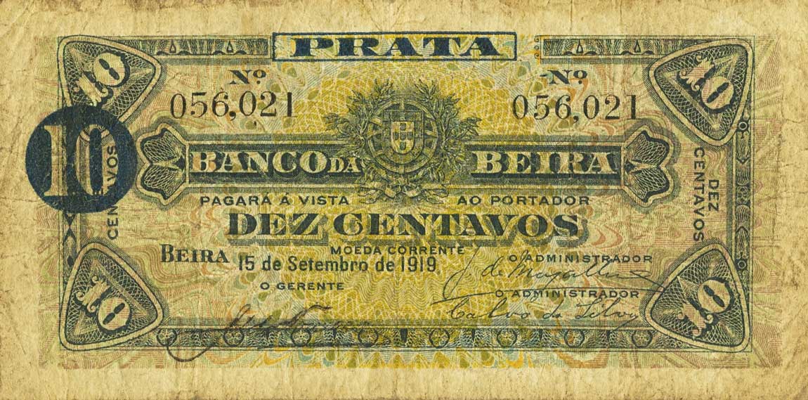 Front of Mozambique pR1a: 10 Centavos from 1919